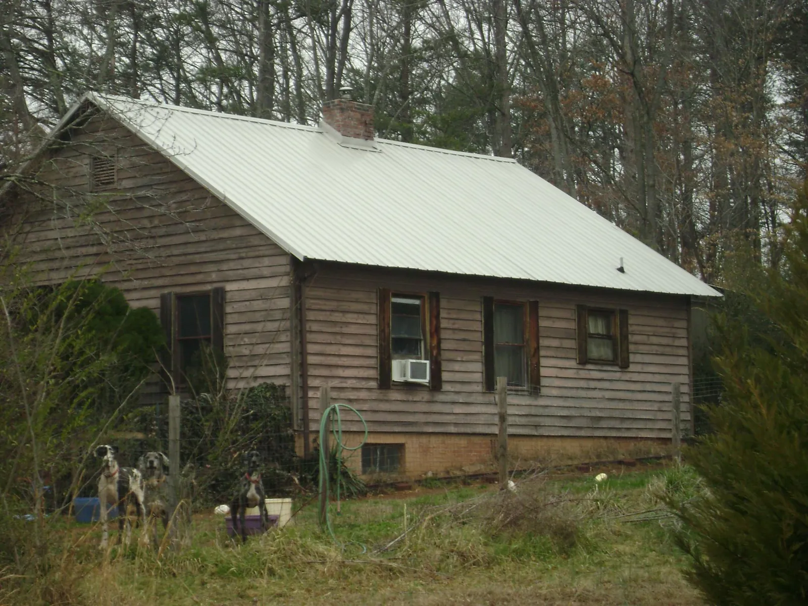 White metal roof on an old wood sided farmhouse, from a Asphalt Shingle Roof Repair job in Kalona